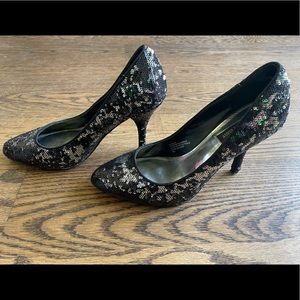 Beautiful, like new black and silver sequin WHBM heels
